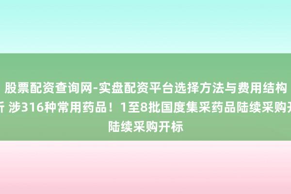 股票配资查询网-实盘配资平台选择方法与费用结构解析 涉316种常用药品！1至8批国度集采药品陆续采购开标