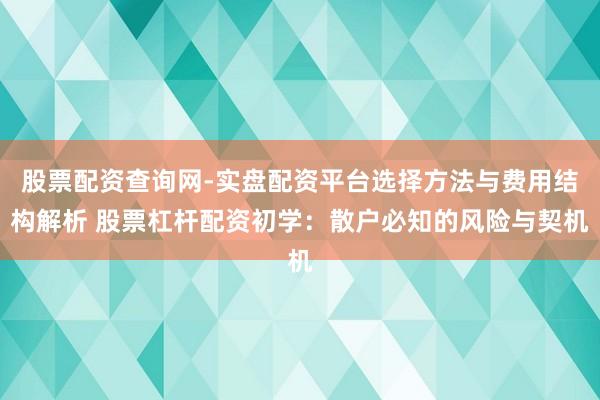 股票配资查询网-实盘配资平台选择方法与费用结构解析 股票杠杆配资初学：散户必知的风险与契机